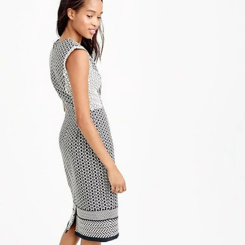 New J Crew Paneled Geometric Sheath Dress  $168 SIZE 4 Black/White KNEE LENGTH